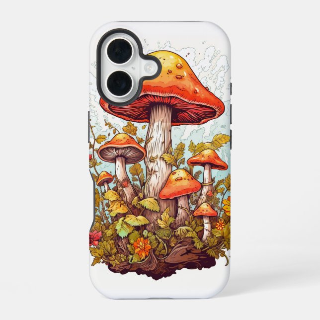 Coque iPhone 16 Illustration créative de forêt de champignons (Verso)