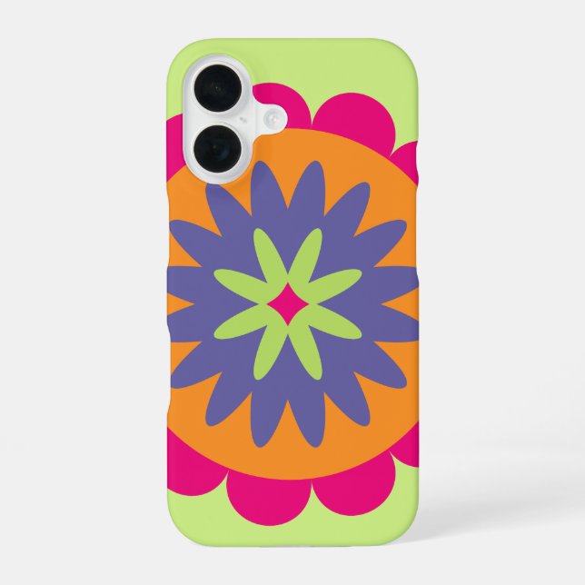 Coque iPhone 16 illustration de formes florales orange et rose (Verso)