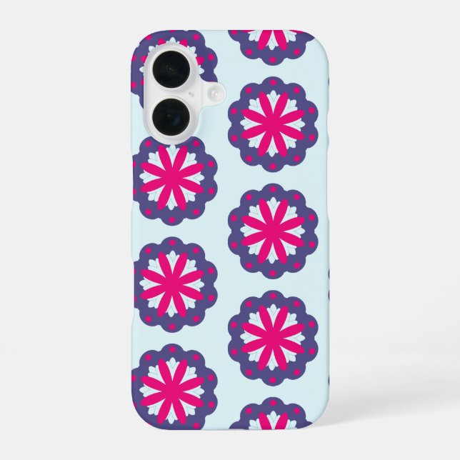 Coque iPhone 16 Illustration de formes florales violettes et roses (Verso)