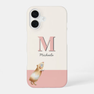 Coque iPhone 16 Illustration de monogramme de cochon d'Inde rose m