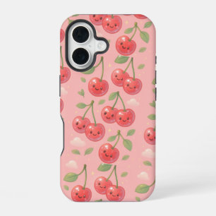 Coque iPhone 16 Illustration de motif cerise kawaii joyeuse