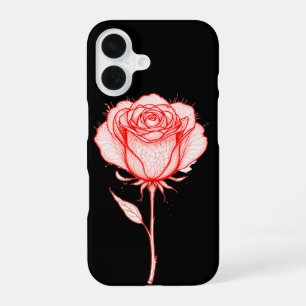 Coque iPhone 16 Illustration de rose rouge sur fond noir