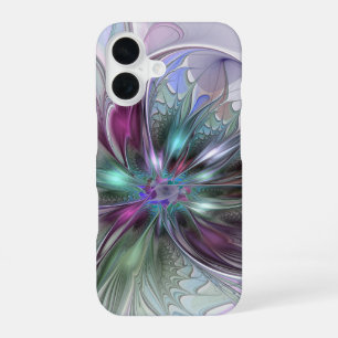 Coque iPhone 16 Imaginaire coloré Abstrait Fleur fractale moderne