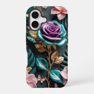 Coque iPhone 16 Imaginaire floral vibrant avec Rose violet