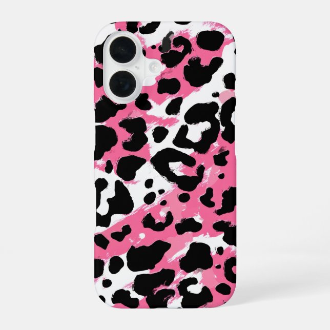 Coque iPhone 16 Impression d'animal léopard guépard rose gras noir (Verso)