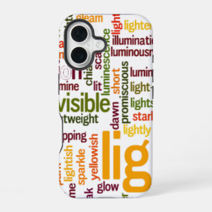 Coque iPhone 16 Impression d'art de nuage de mots lumineux