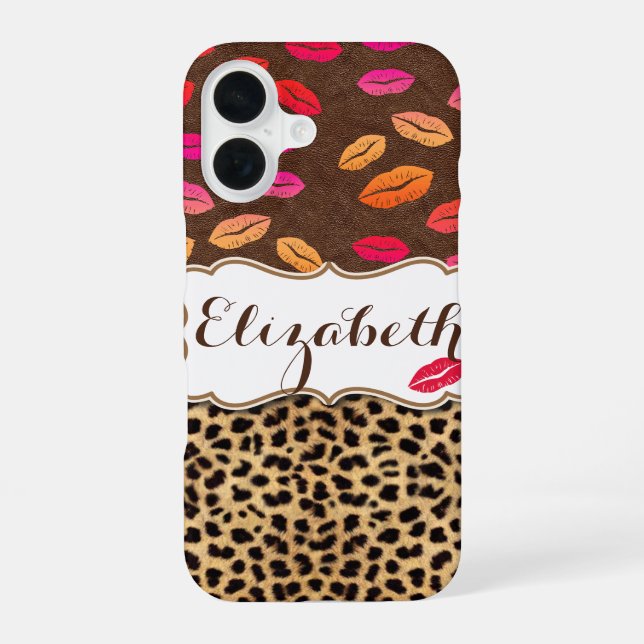 Coque iPhone 16 Impression de léopard Lèvres Baisers Personnalisés (Verso)