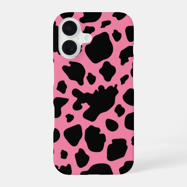Coque iPhone 16 Impression de vache en rose (Verso)