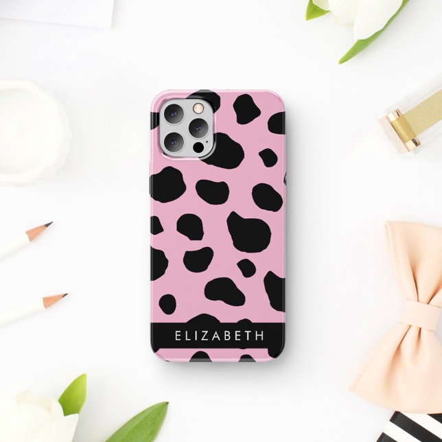Coque iPhone 16 Impression de vache, Taches de vache, Vache rose,  (Créateur téléchargé)