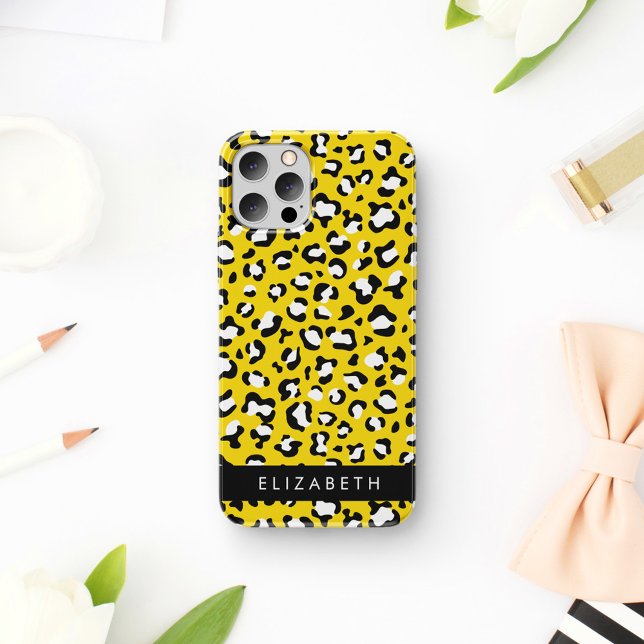 Coque iPhone 16 Impression léopard, Taches, Léopard Jaune, Votre N (Créateur téléchargé)
