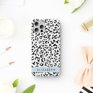 Coque iPhone 16 Impression léopard, Taches, Noir et Blanc, Votre N