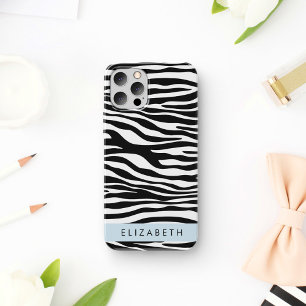 Coque iPhone 16 Impression Zèbre, Grilles, Noir Et Blanc, Votre No