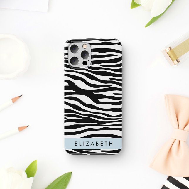Coque iPhone 16 Impression Zèbre, Rayures, Noir Et Blanc, Votre No (Créateur téléchargé)
