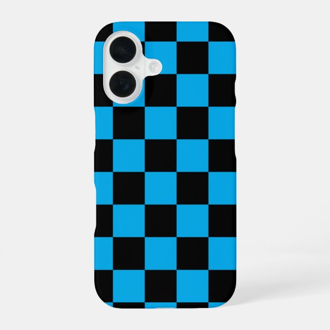 Coque iPhone 16 Imprimé à carreaux bleus et noirs (Verso)