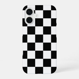 Coque iPhone 16 Imprimé à carreaux noir et blanc