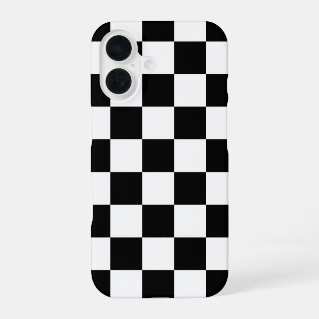 Coque iPhone 16 Imprimé à carreaux noir et blanc (Verso)