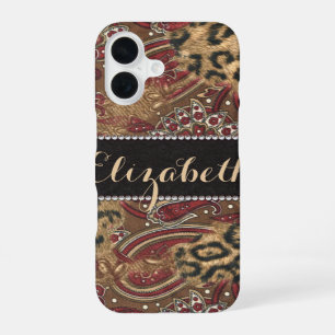 Coque iPhone 16 Imprimé à motifs léopard et paisley pour personnal