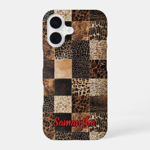Coque iPhone 16 Imprimé animal rouge chic léopard monogramme