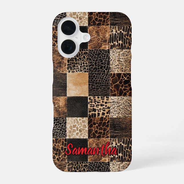 Coque iPhone 16 Imprimé animal rouge chic léopard monogramme (Verso)