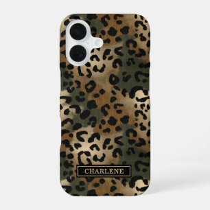 Coque iPhone 16 Imprimé Camo Léopard Monogrammé
