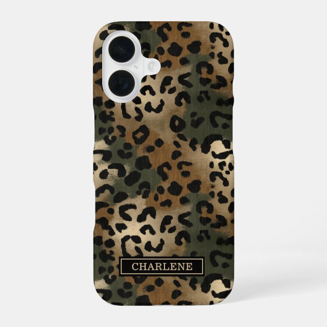 Coque iPhone 16 Imprimé Camo Léopard Monogrammé (Verso)