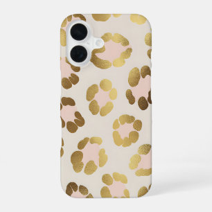 Coque iPhone 16 Imprimé chic léopard doré et rose pastel Animal