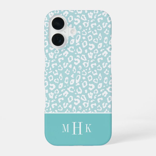 Coque iPhone 16 Imprimé guépard Monogramme Moderne Menthe & Aqua (Verso)