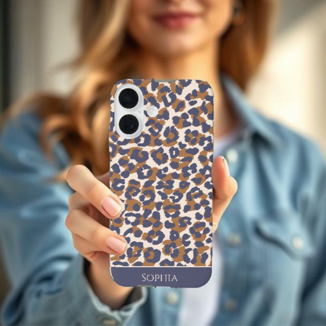 Coque iPhone 16 Imprimé Léopard-Bleu et Marron- (Leopard Print-Blue and Brown- Case-Mate iPhone Case )