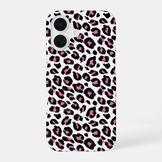 Coque iPhone 16 Imprimé léopard rose et noir (Verso)