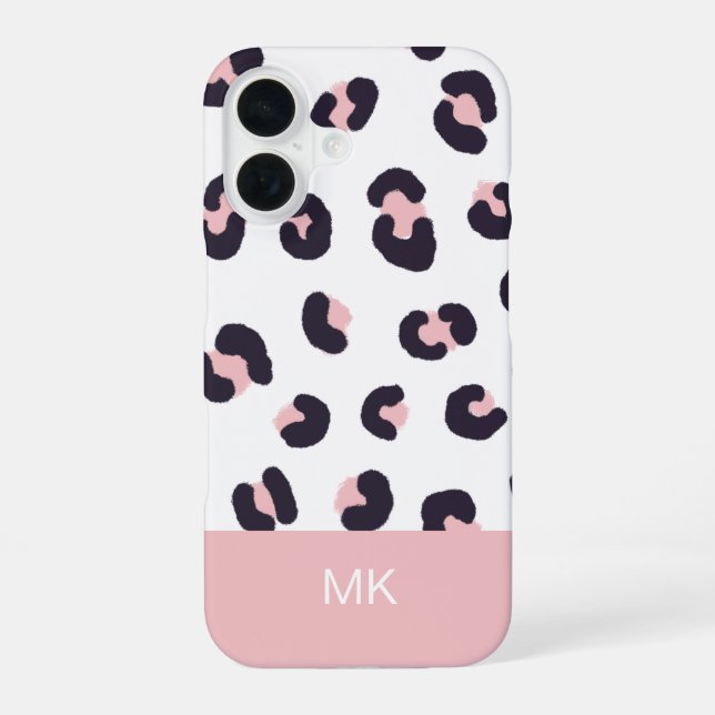 Coque iPhone 16 Imprimé Léopard Rose Monogrammé (Verso)
