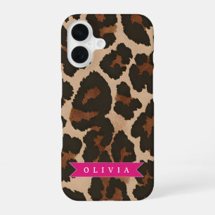 Coque iPhone 16 Imprimé Léopard Rose Personnalisé Chic Imprimé Ani