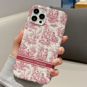 Coque iPhone 16 Imprimé toile de jouy rouge vintage