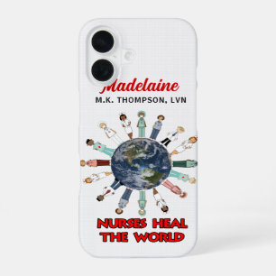 Coque iPhone 16 Infirmières au nom personnalisé guérissent le mond