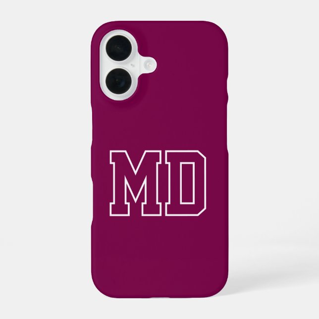 Coque iPhone 16 Initiales de monogramme universitaire de vin de co (Verso)