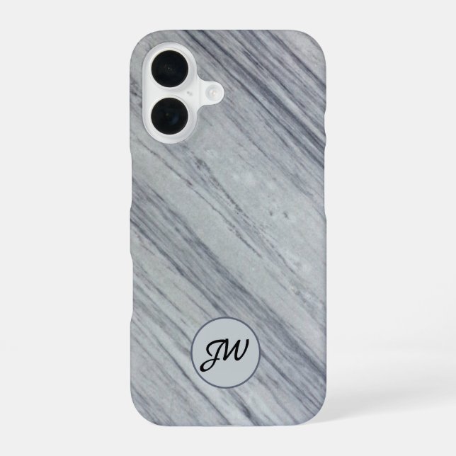 Coque iPhone 16 Initiales monogramme sur pierre de marbre diagonal (Verso)