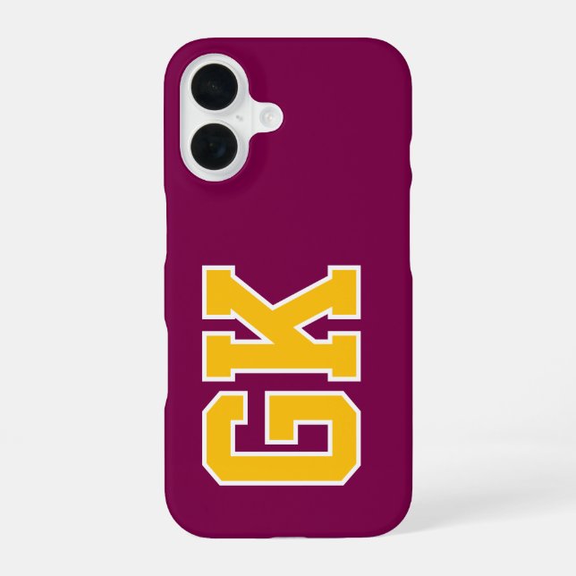 Coque iPhone 16 Initiales Monogramme Universitaire Jaune Vin Colle (Verso)