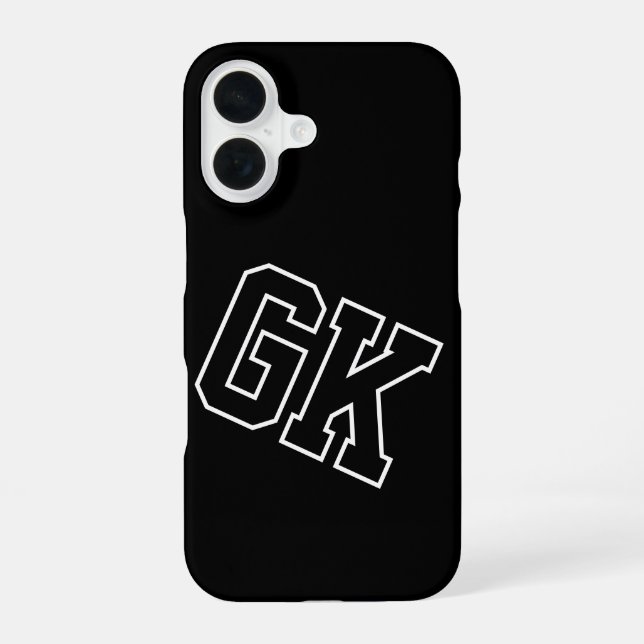 Coque iPhone 16 Initiales Monogramme Universitaire Noir Blanc (Verso)