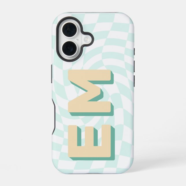 Coque iPhone 16 Initiales rétro Monogrammes du tableau de contrôle (Verso)