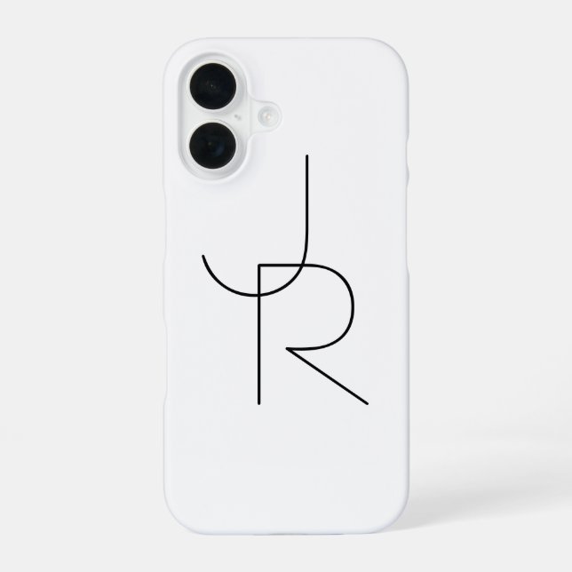 Coque iPhone 16 Initiales superposées Modern 2 | Noir sur Blanc (Verso)