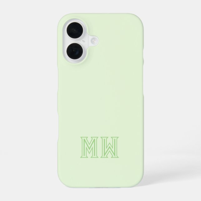 Coque iPhone 16 Initiales Vert Citron Monogramme Simple Minimalist (Verso)