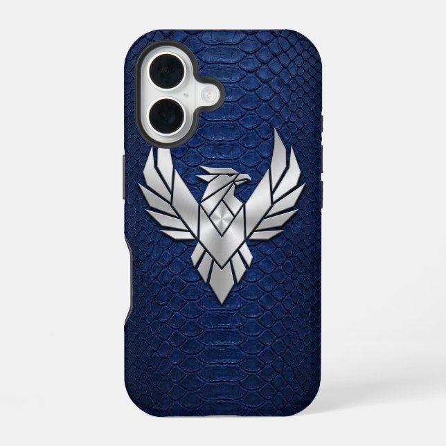 Coque iPhone 16 iPhone Python Bleu Phoenix Géométrique Chrome Arge (Verso)