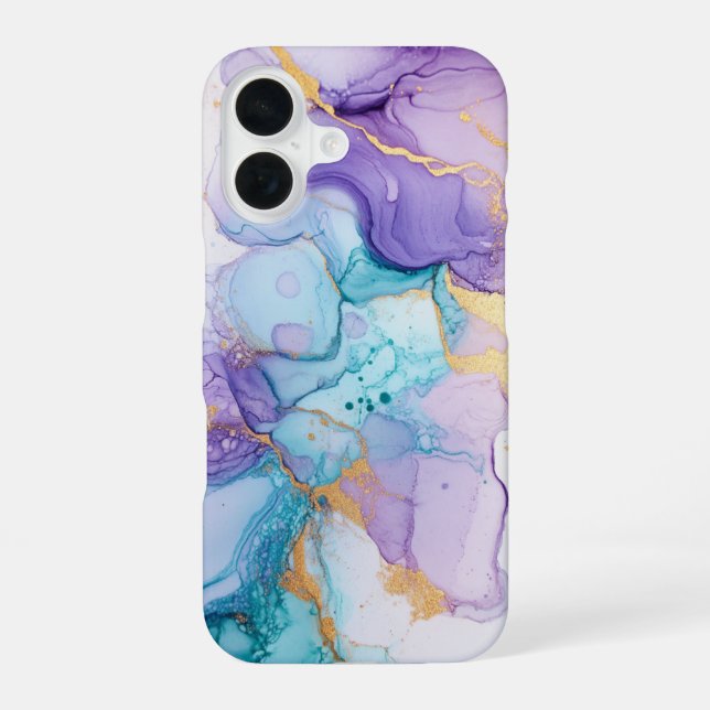 Coque iPhone 16 Iris Lumière Luxe Lavande Aqua Aquarelle (Verso)