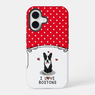 Coque iPhone 16 J'adore les Bostons - Terviers de Boston (noir et