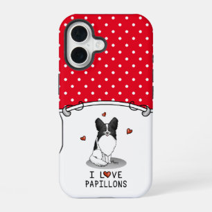 Coque iPhone 16 J'adore les Papillons (blanc & noir) Cœurs Chiens