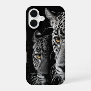 Coque iPhone 16 Jaguars jumeaux - Yeux ambrés (personnalisables)