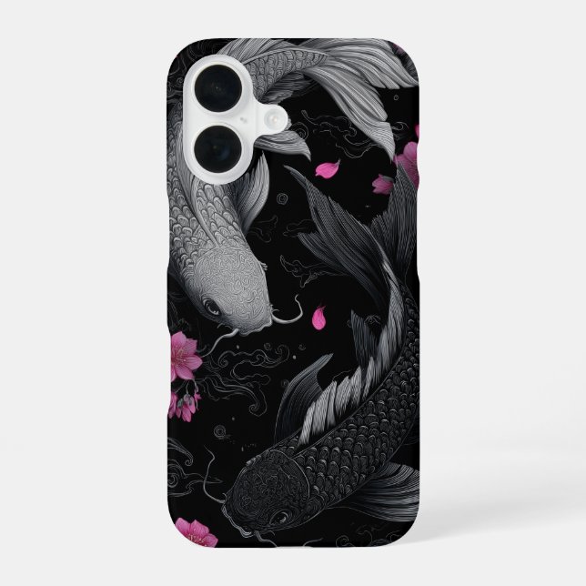Coque iPhone 16 Japonais Koi Fish mode foncé (Verso)