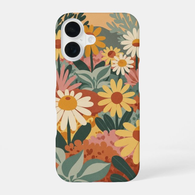 Coque iPhone 16 Jardin de Marguerites Rétro (Verso)
