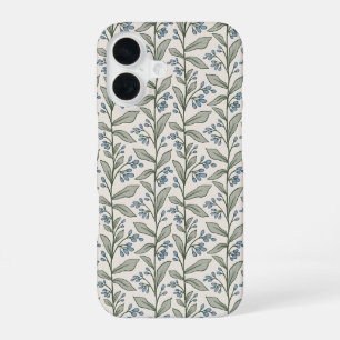 Coque iPhone 16 Jardin Floral Bleu avec Feuillage Vert Art