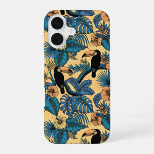Coque iPhone 16 Jardin toucan en jaune et bleu