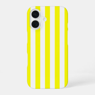 Coque iPhone 16 Jaune Ensoleillé et Imprimé Rayé Blanc